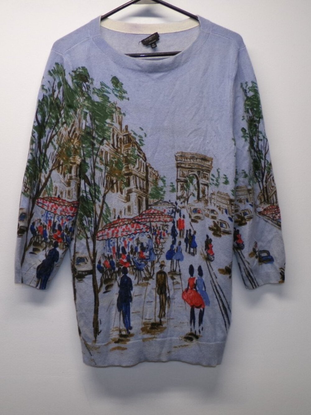 Talbots 100% Cashmere France Paris Champs Elysees Scene Sweater sz 1X *READ*